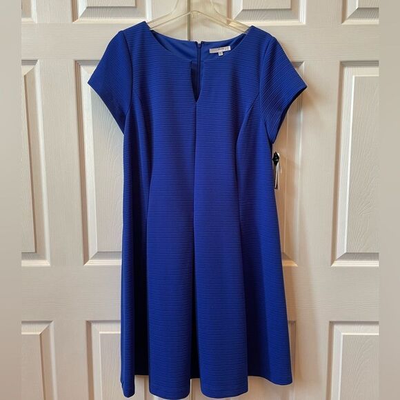 COBALT BLUE FRONT PLEATED SHORT SLEEVE DRESS BY STUDIO ONE SIZE 16W - Picture 1 of 6